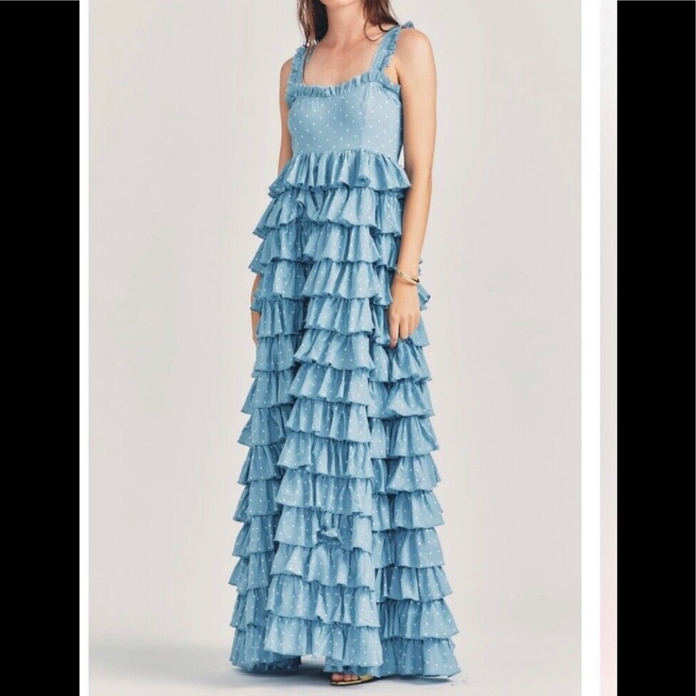Loveshackfancy Idra Cotton Polka Dot Maxi Dress Blue Bonnet, worn once
